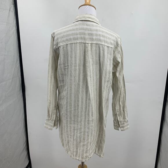 Lafayette 148 New York Shirt Womens Small Button Up Striped Linen Shirttail Hem - Picture 6 of 10
